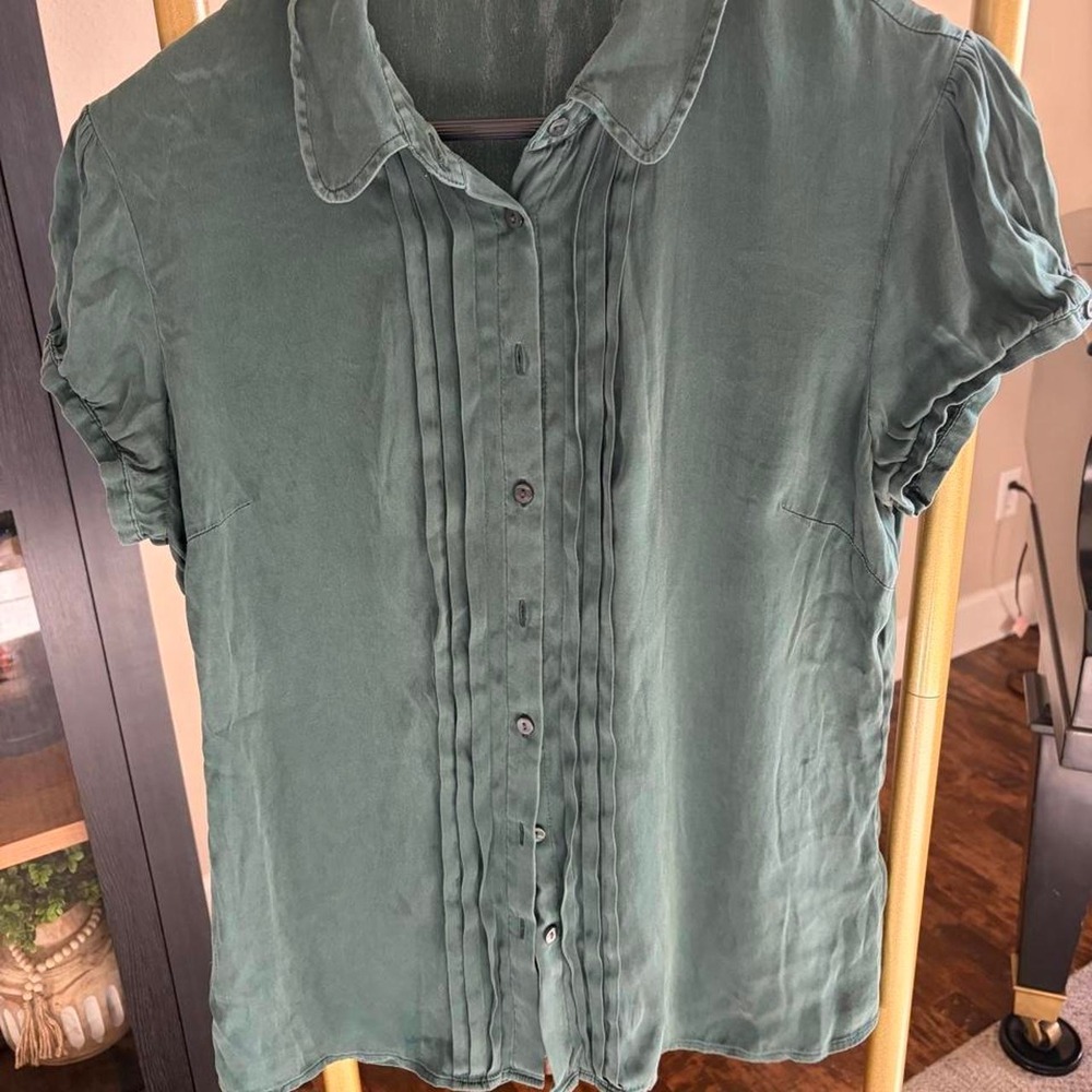 Silk stretch green blouse Coquette Pintuck cottage pleated dainty L